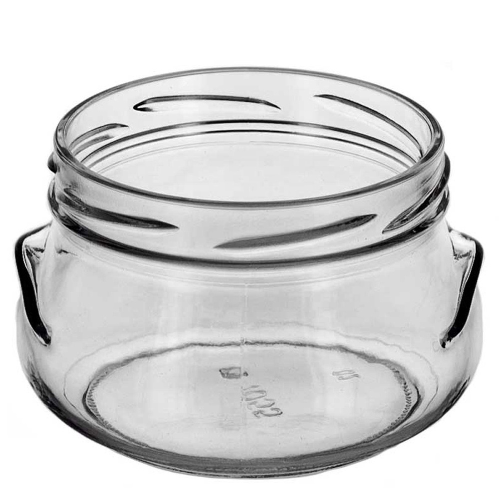 8 oz Glass Tureen Jars with Black Lids For Honey