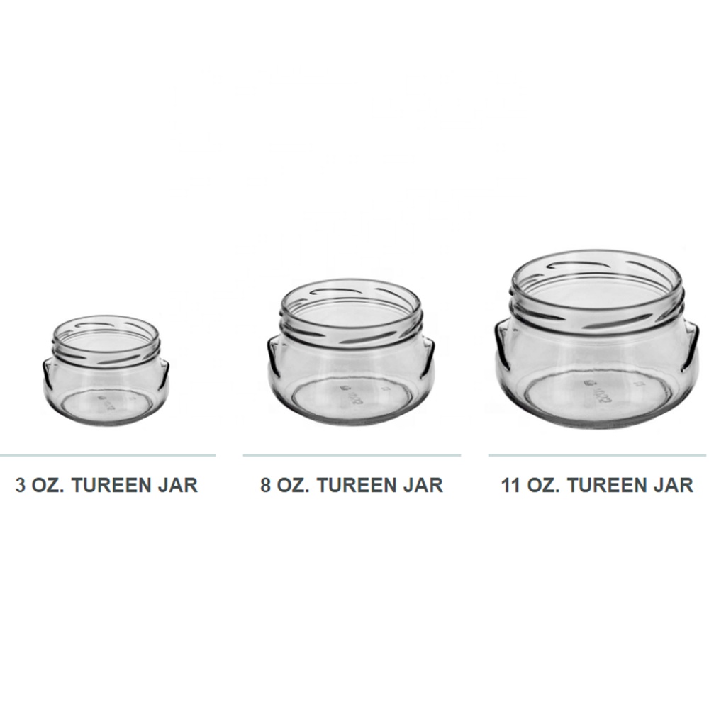 8 oz Glass Tureen Jars with Black Lids For Honey