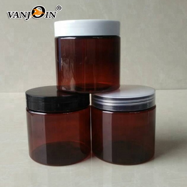8 oz Plastic Amber Pet Cosmetic Jar With Screw Cap Jar