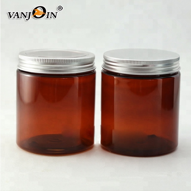8 oz Plastic Amber Pet Cosmetic Jar With Screw Cap Jar