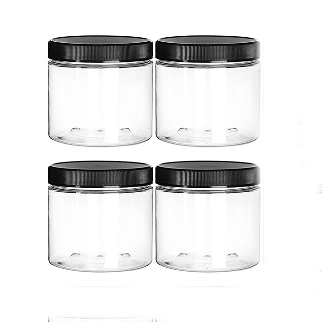 8 oz Printed Clear PET Heavy Wall Plastic Round Shape Jars with Black Lid