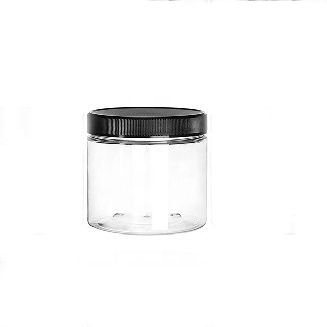 8 oz Printed Clear PET Heavy Wall Plastic Round Shape Jars with Black Lid