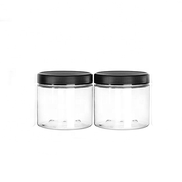 8 oz Printed Clear PET Heavy Wall Plastic Round Shape Jars with Black Lid