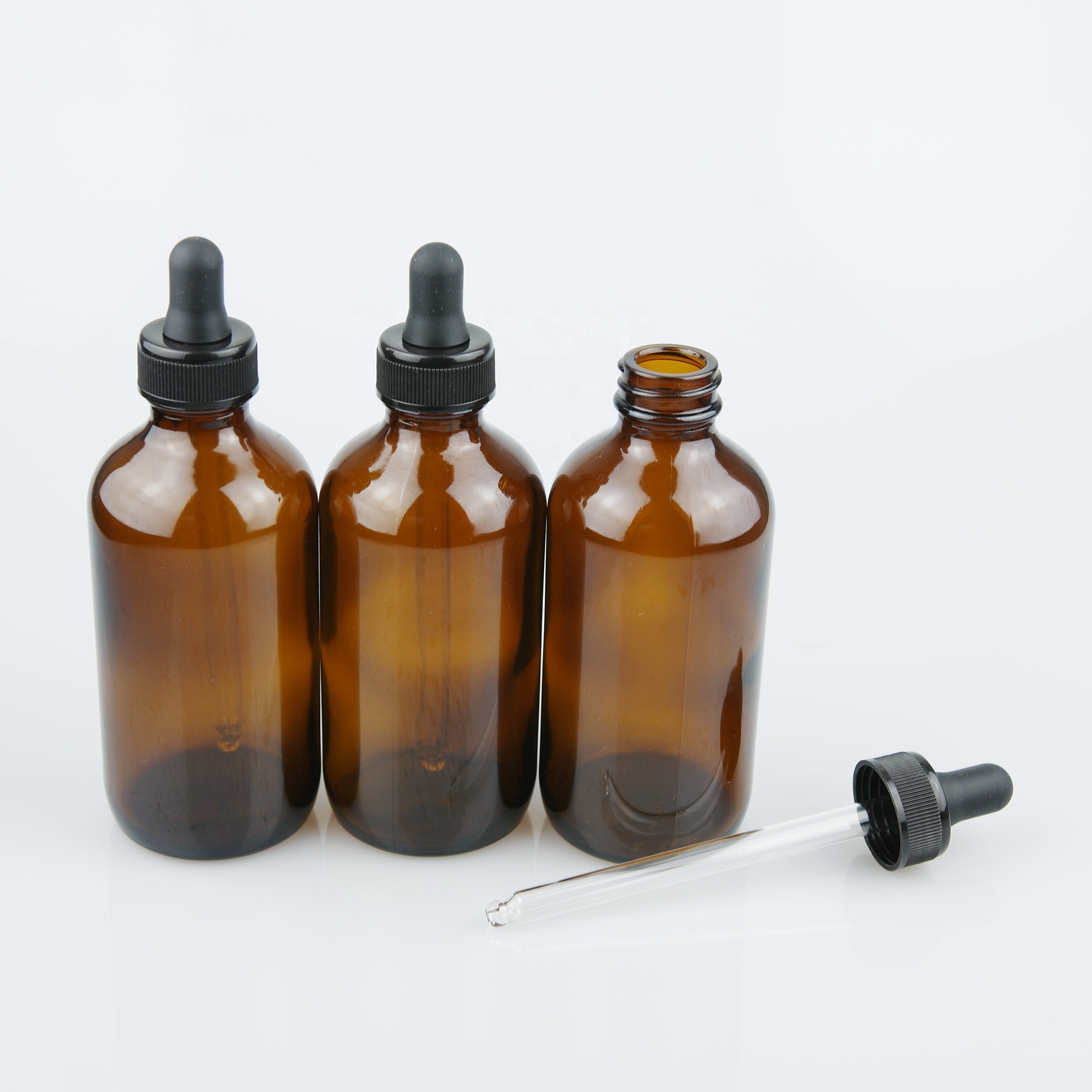 8 oz amber glass boston bottle with 28/400 regular dropper cap