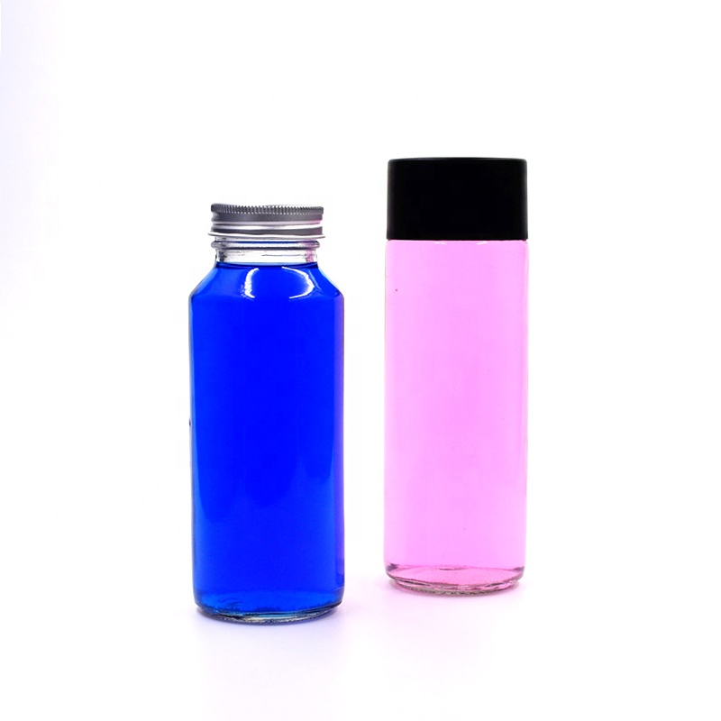 8 oz clear round cold-pressed Lemon juice beverage drink flint glass bottle fruit milk tea containers with black plastic lid