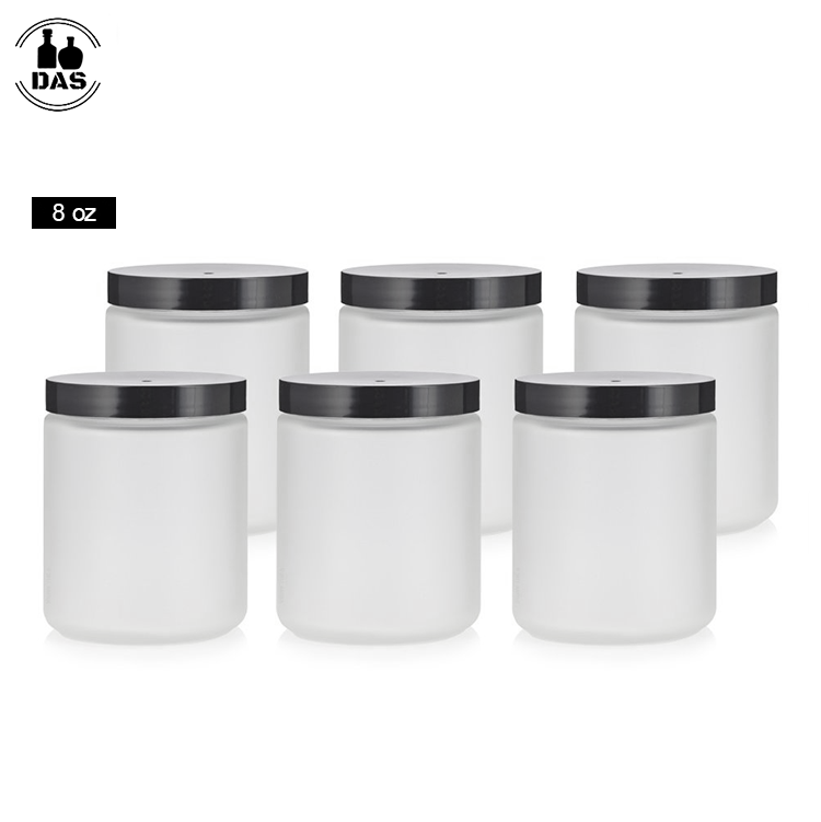 8 oz ounce 250ml jar frosted airless empty beauty glass cosmetic cream jar container with black lid, 8oz glass jars