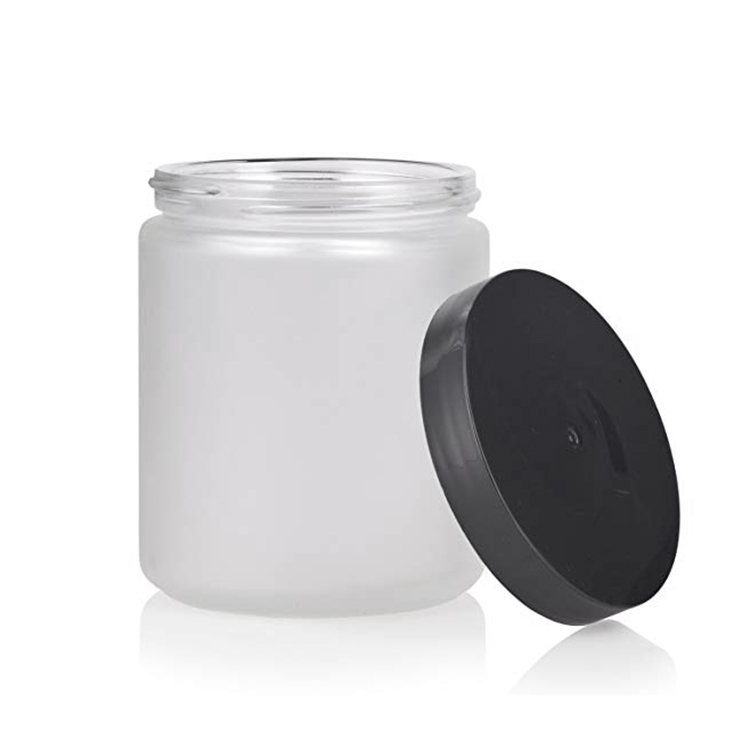 8 oz ounce 250ml jar frosted airless empty beauty glass cosmetic cream jar container with black lid, 8oz glass jars