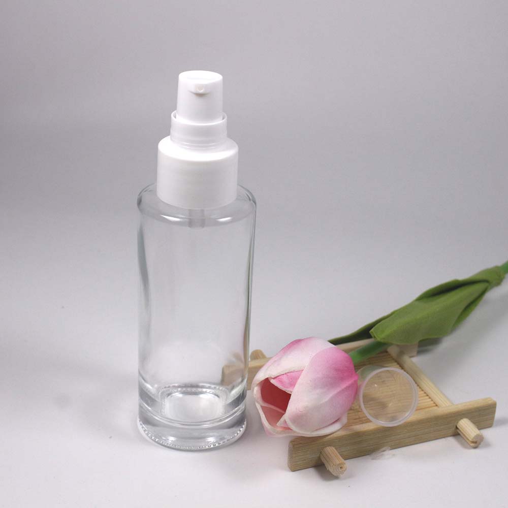 80/100/120/150/ML high capacity transparency glass lotion pump bottle with white plastic cap skin care packaging retail