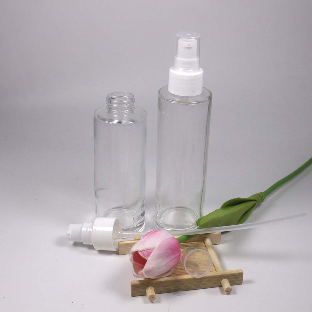 80/100/120/150/ML high capacity transparency glass lotion pump bottle with white plastic cap skin care packaging retail