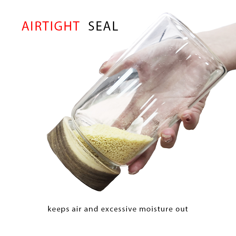 800Ml-1900Ml High Borosilicate Transparent Bamboo Lid Food Storage Glass Jar