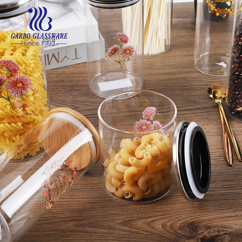 800ml high quality borosilicate glass storage jar with decals square for kitchen storage customized flower decals tableware