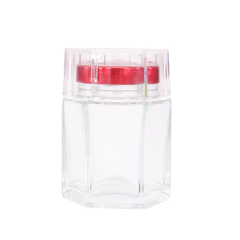 80ML Honey Jar Clear Empty Hexagonal Shape Bird'  Nest Packing Glass Bottle with Screwlid