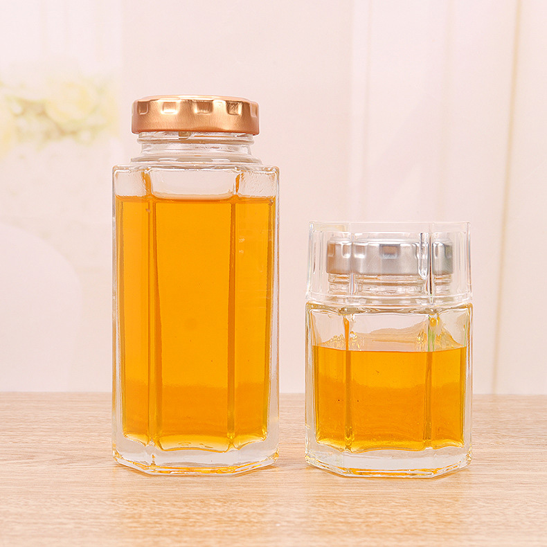 80ML Honey Jar Clear Empty Hexagonal Shape Bird' Nest Packing Glass Bottle with Screwlid