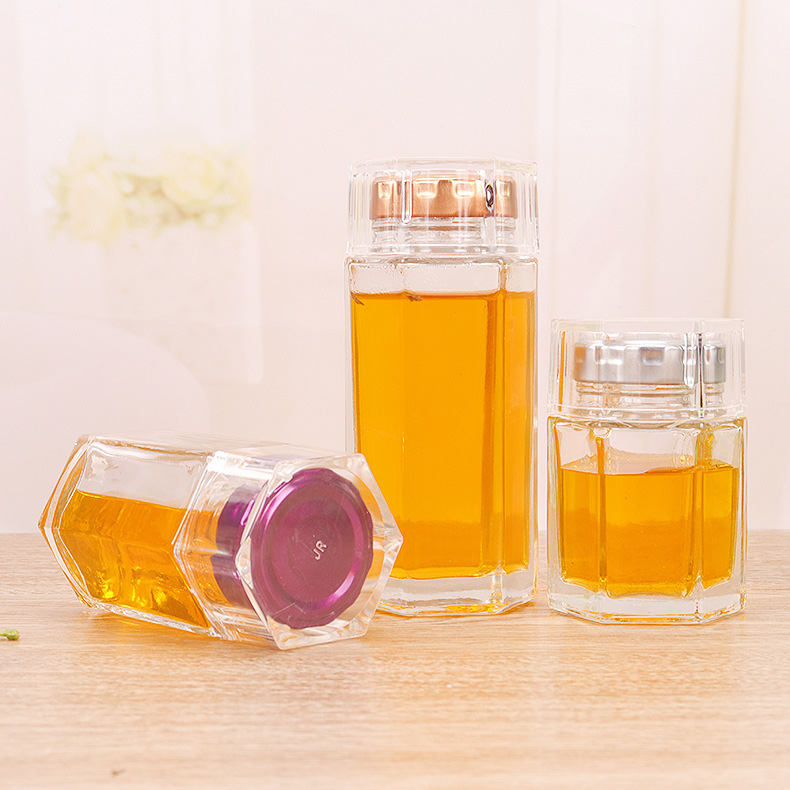 80ML Honey Jar Clear Empty Hexagonal Shape Bird' Nest Packing Glass Bottle with Screwlid