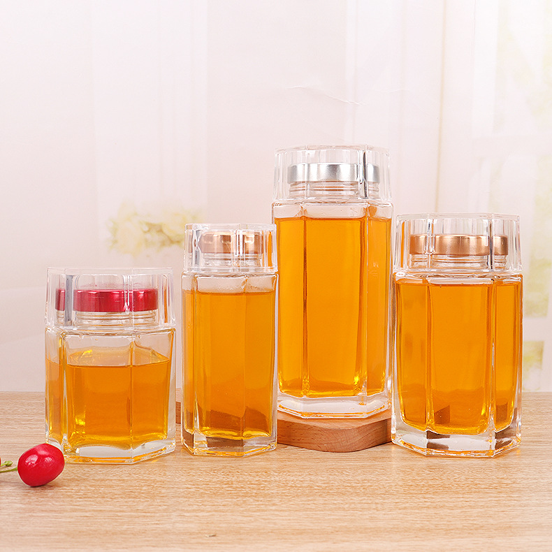 80ML Honey Jar Clear Empty Hexagonal Shape Bird' Nest Packing Glass Bottle with Screwlid