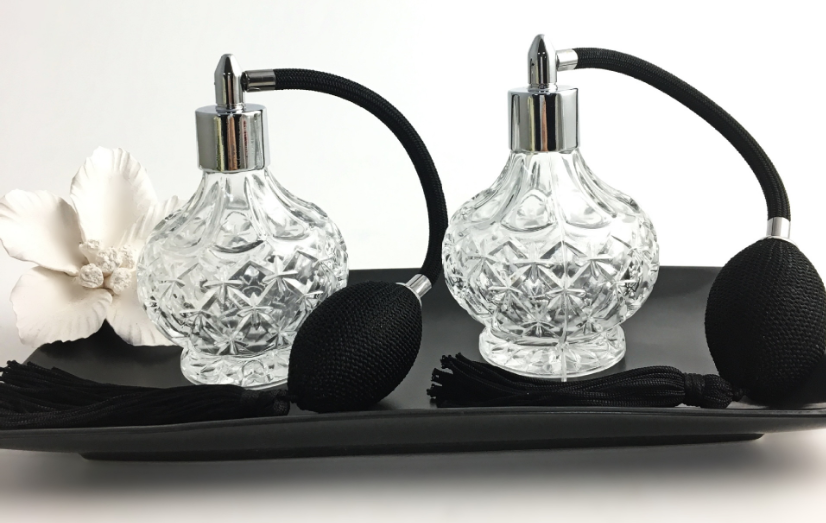 80mL Charming Clear Checked Carved Glass Empty Refillable Perfume Bottle with Spray Atomizer