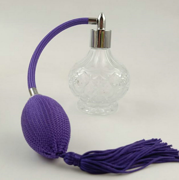 80mL Charming Clear Checked Carved Glass Empty Refillable Perfume Bottle with Spray Atomizer