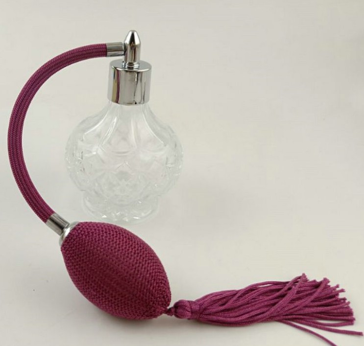 80mL Charming Clear Checked Carved Glass Empty Refillable Perfume Bottle with Spray Atomizer