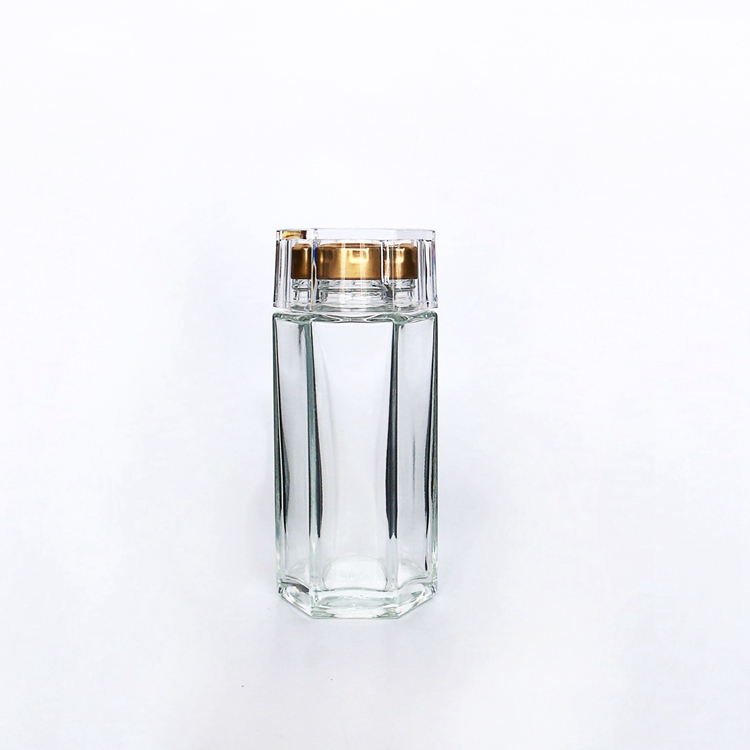 80ml 120ml 250ml Unique Hexagonal Glass Jars with Screw Lids and Plastic Cover for Juice Honey Popular Packaging Containers