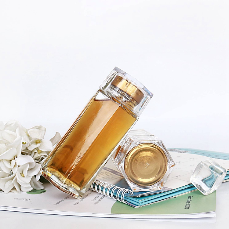 80ml 120ml 250ml Unique Hexagonal Glass Jars with Screw Lids and Plastic Cover for Juice Honey Popular Packaging Containers