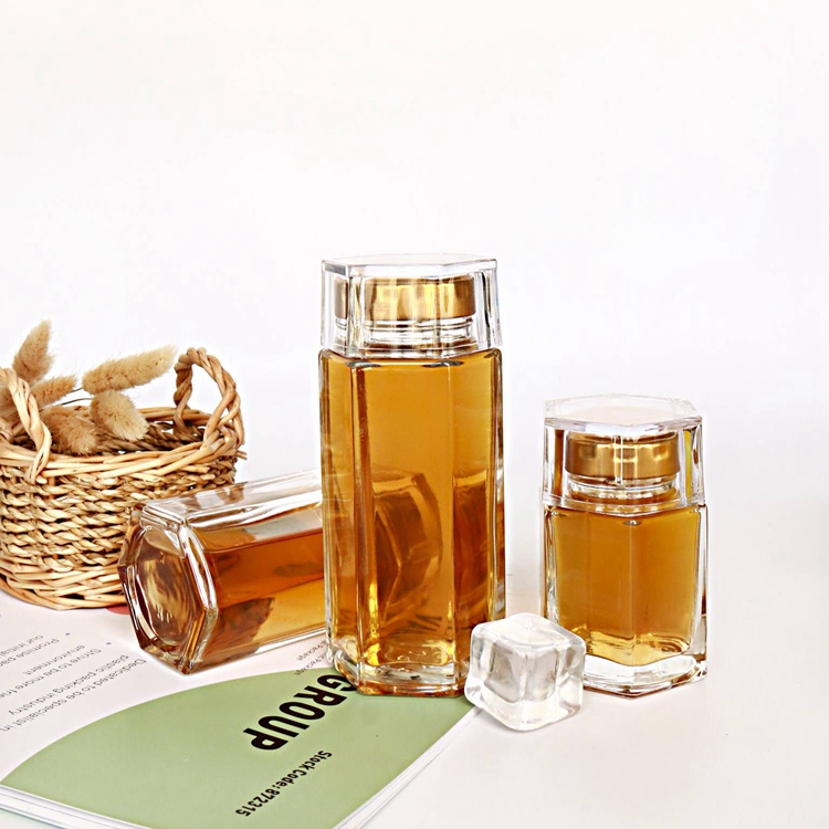 80ml 120ml 250ml Unique Hexagonal Glass Jars with Screw Lids and Plastic Cover for Juice Honey Popular Packaging Containers