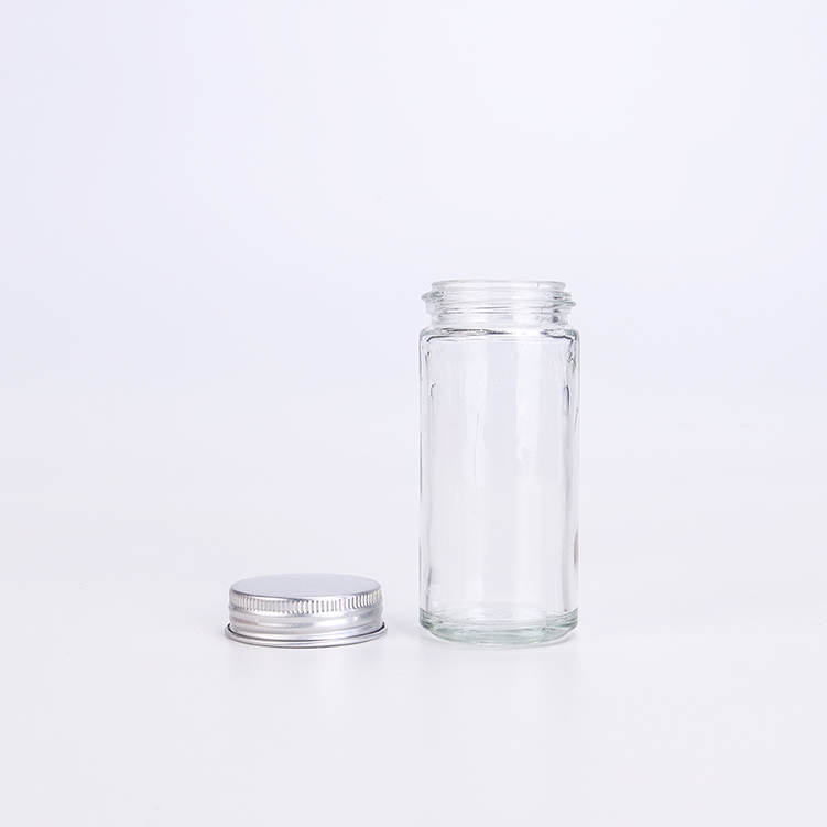 80ml Clear Round Glass Spice Jar For Pepper Salt BBQ Use Glass Bottle With Metal Shaker