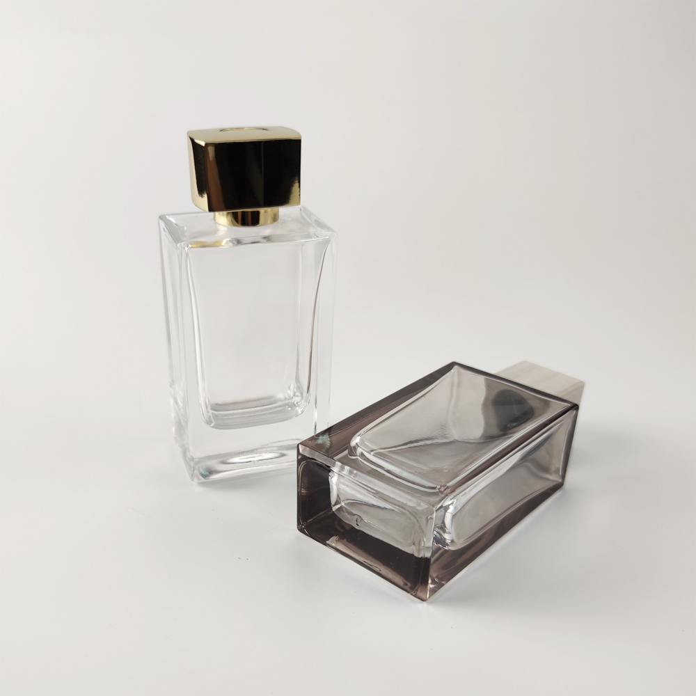 80ml crystal clear grey coated color glass crimp pump perfume bottle square wholesale