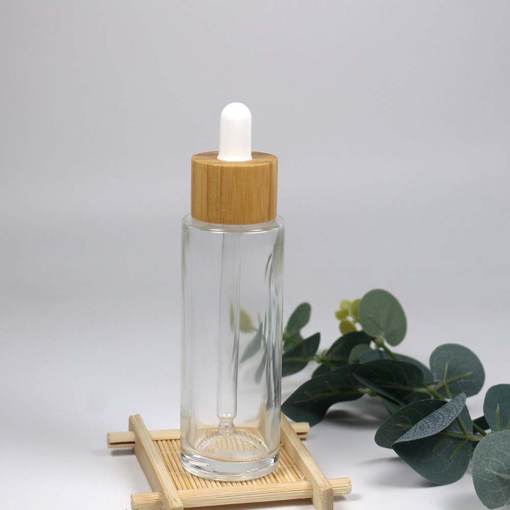 80ml flat shoulder bamboo essential oil bottle for cosmetics