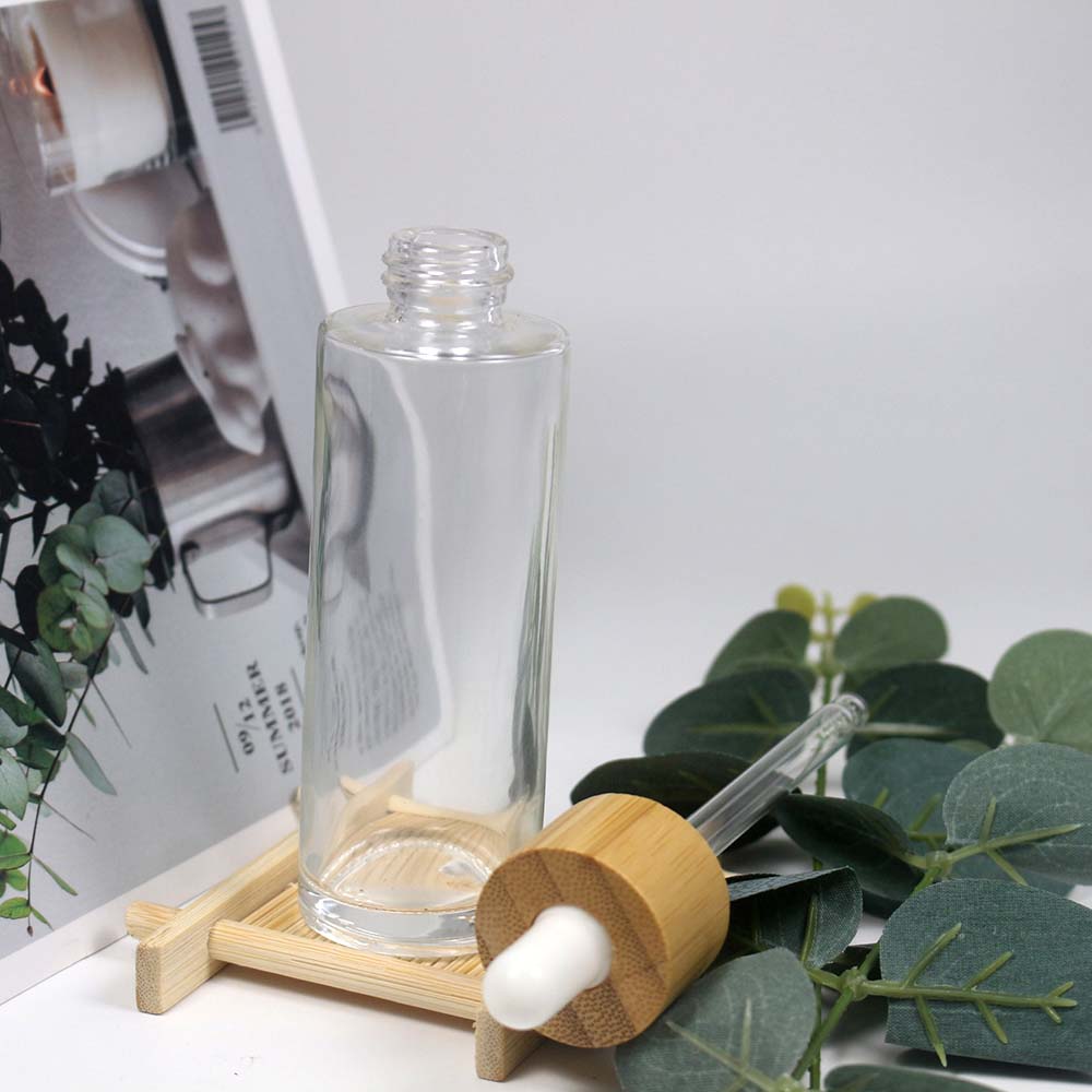 80ml flat shoulder bamboo essential oil bottle for cosmetics