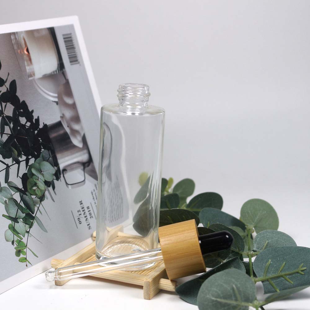 80ml flat shoulder bamboo essential oil bottle for cosmetics