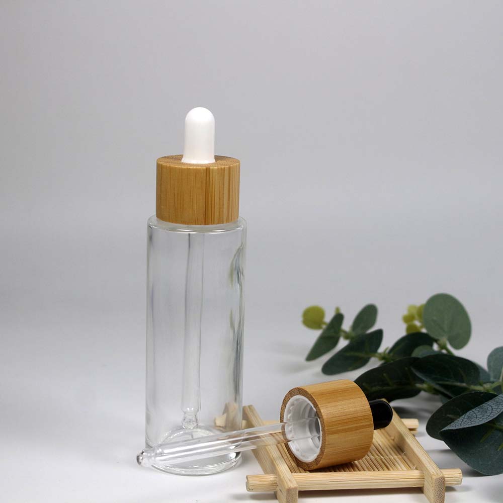 80ml flat shoulder bamboo essential oil bottle for cosmetics