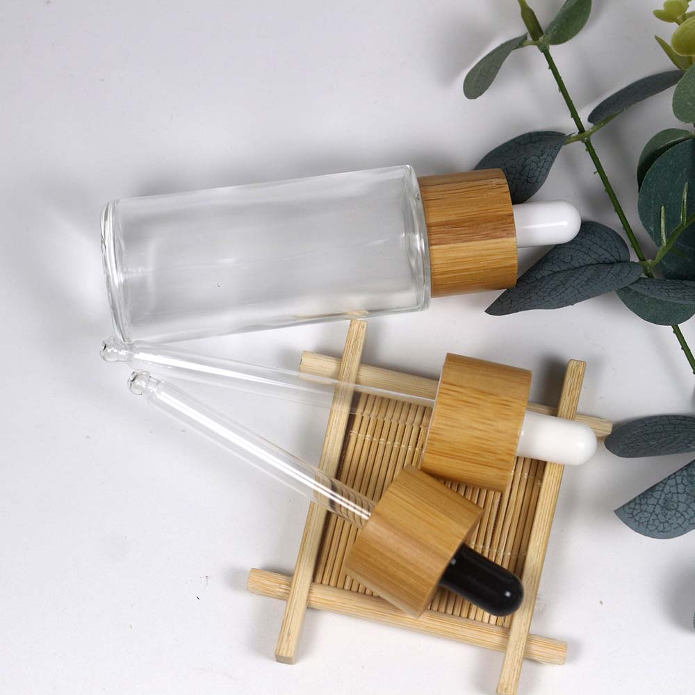 80ml flat shoulder bamboo essential oil bottle for cosmetics
