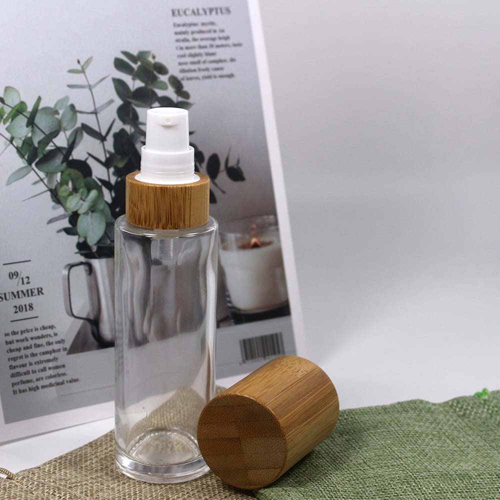 80ml real wooden caps transparency glass bottle with bamboo lotion pump and spray pump