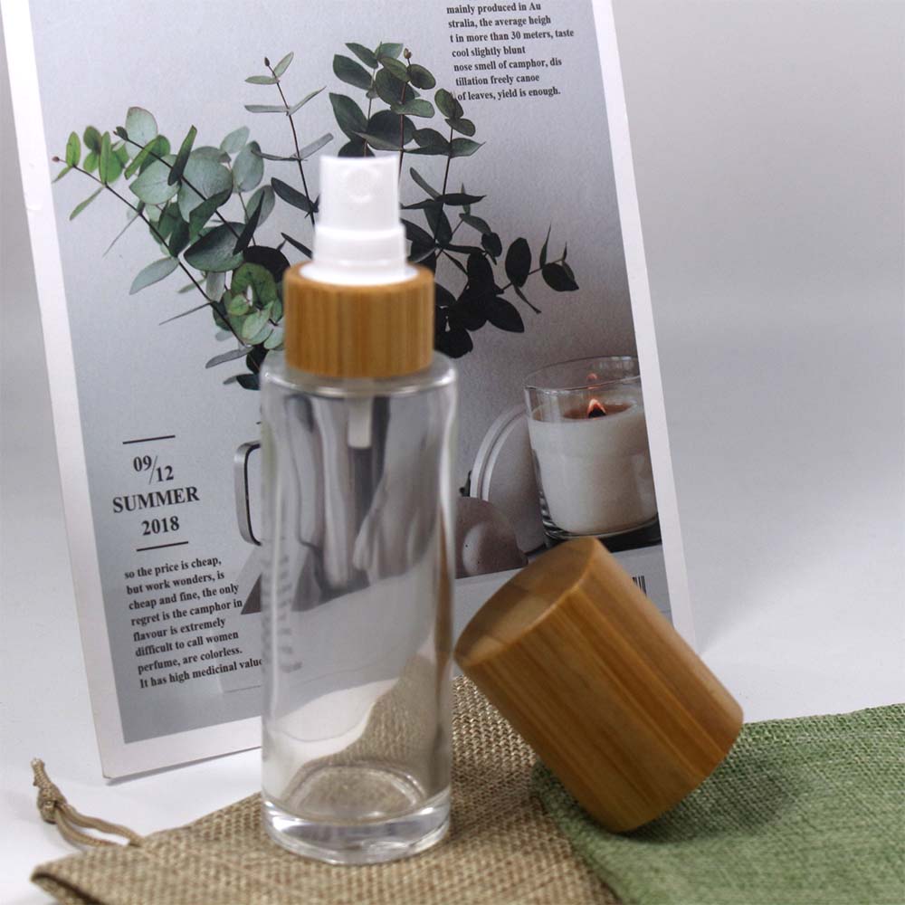 80ml real wooden caps transparency glass bottle with bamboo lotion pump and spray pump