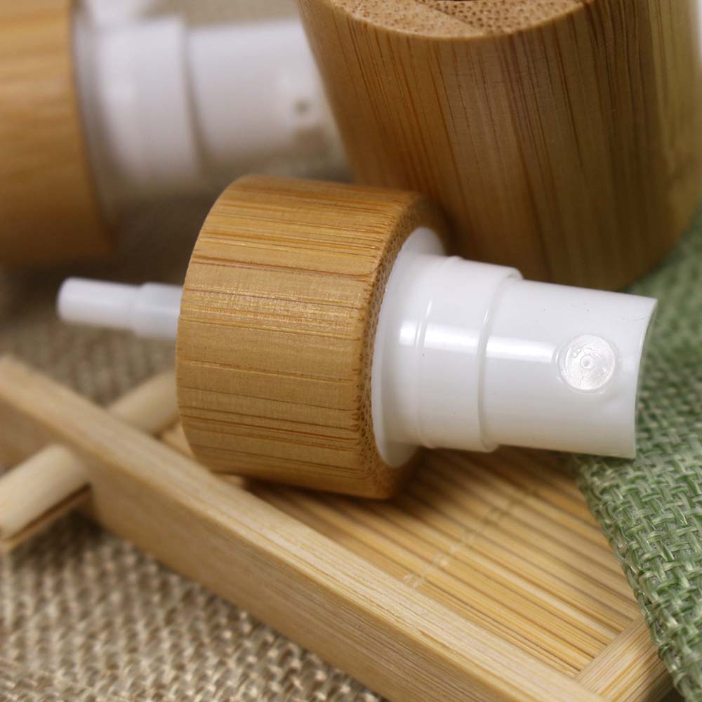 80ml real wooden caps transparency glass bottle with bamboo lotion pump and spray pump