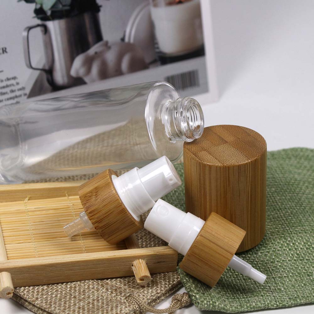80ml real wooden caps transparency glass bottle with bamboo lotion pump and spray pump