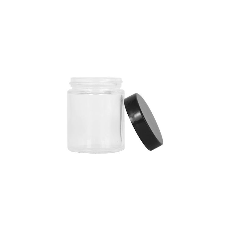 80ml wholesale clear round glass cosmetic jar with black screw cap