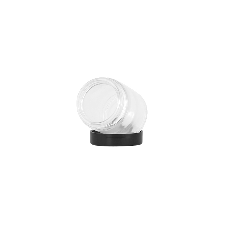 80ml wholesale clear round glass cosmetic jar with black screw cap