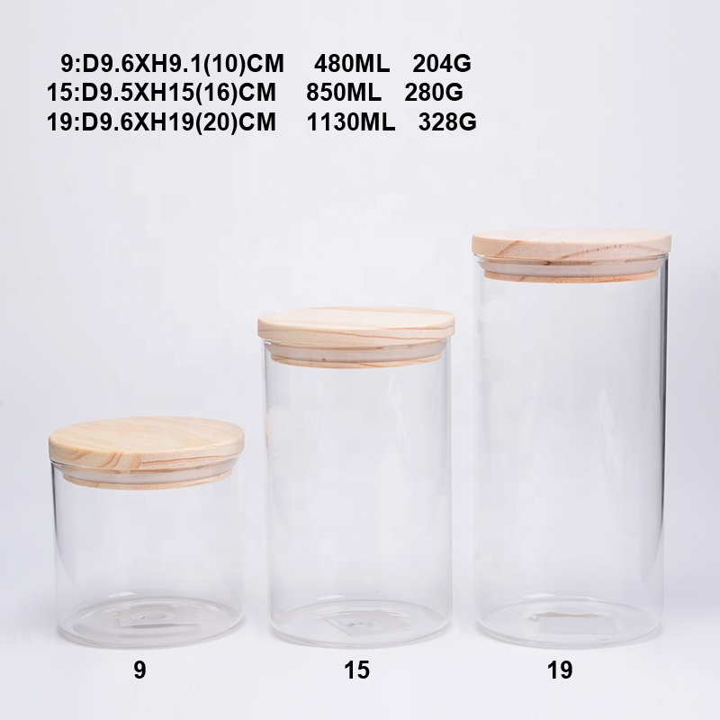 850ML wood top lid Food Storage borosilicate Glass Jar