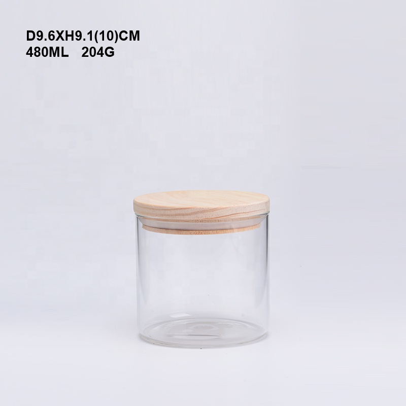 850ML wood top lid Food Storage borosilicate Glass Jar