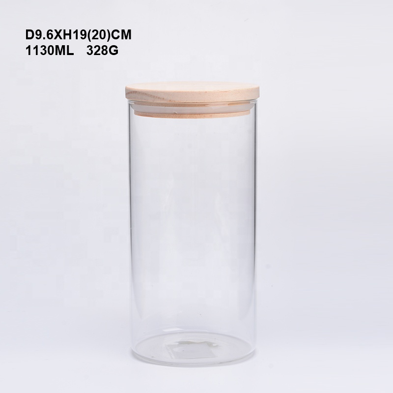 850ML wood top lid Food Storage borosilicate Glass Jar