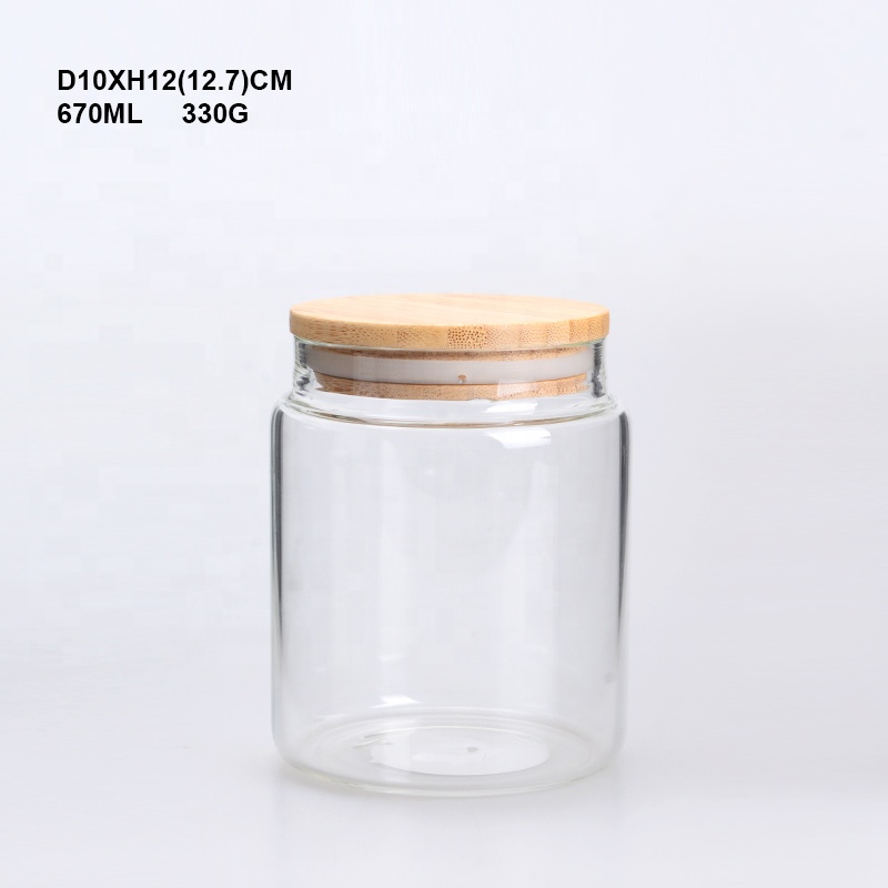 850ML wood top lid Food Storage borosilicate Glass Jar