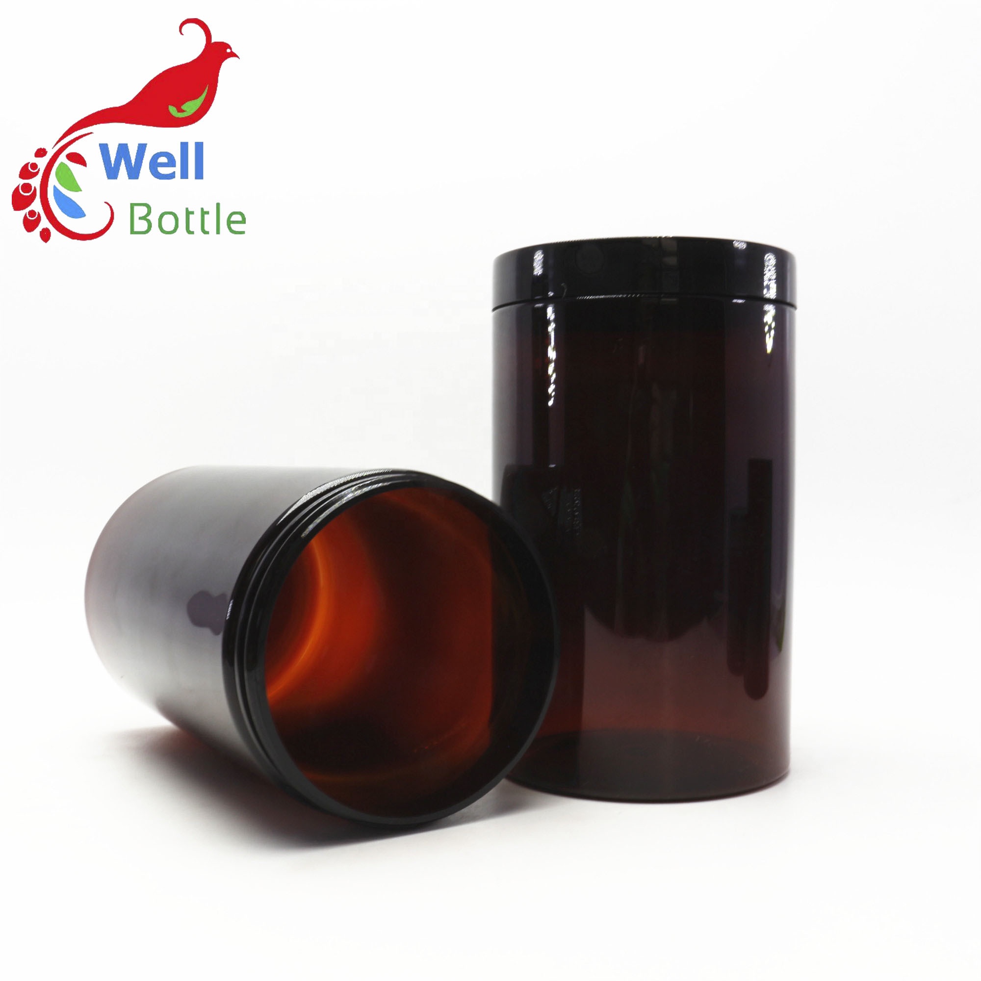 850ml amber plastic jars with black plastic lids in stock PL-287K