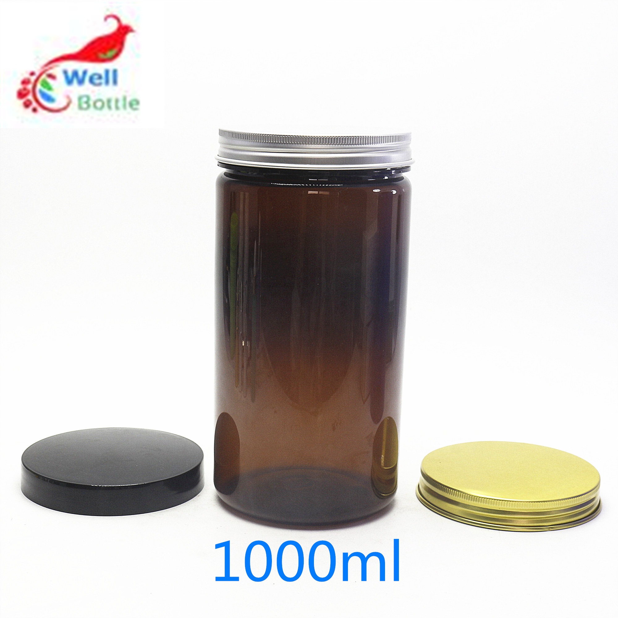 850ml amber plastic jars with black plastic lids in stock PL-287K