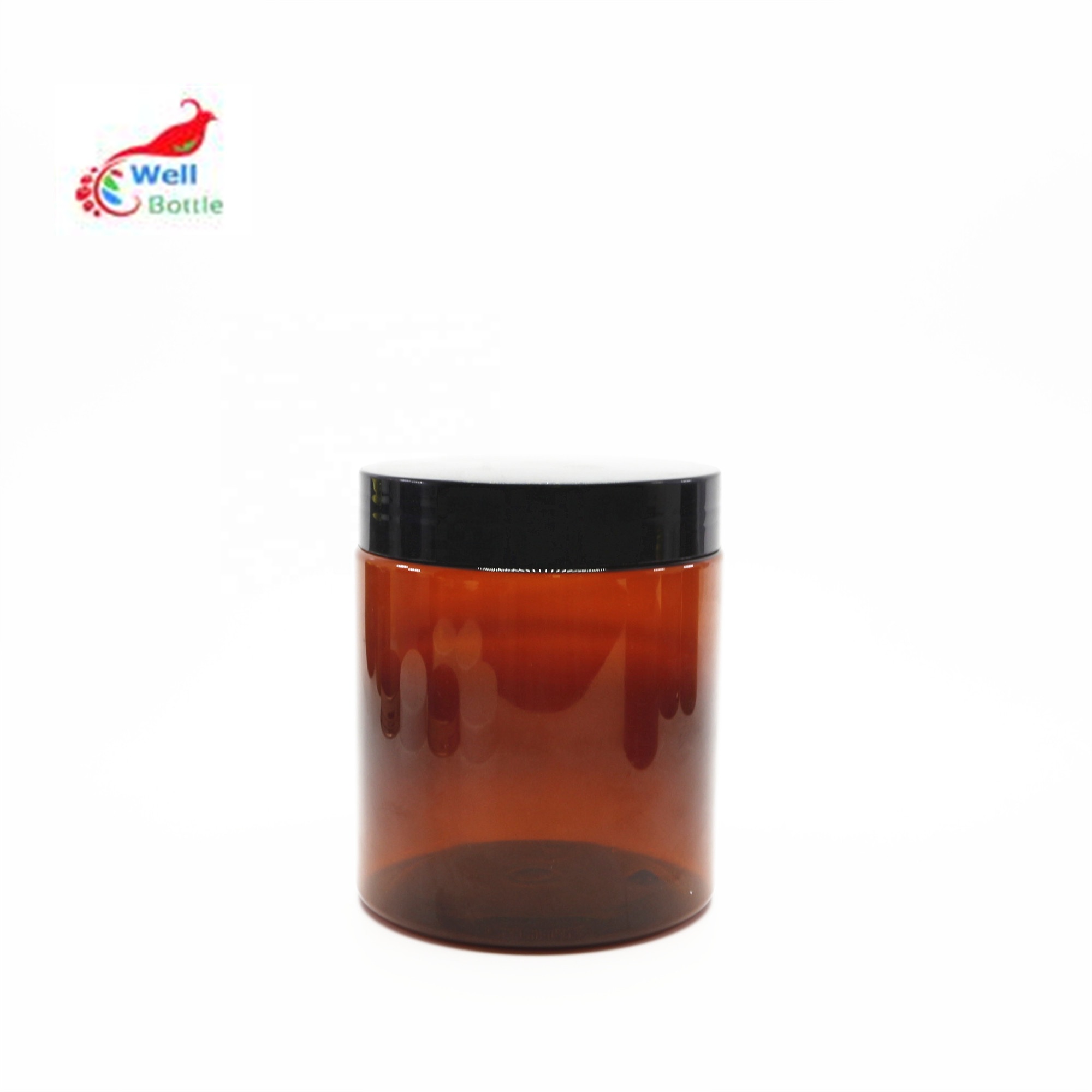850ml amber plastic jars with black plastic lids in stock PL-287K