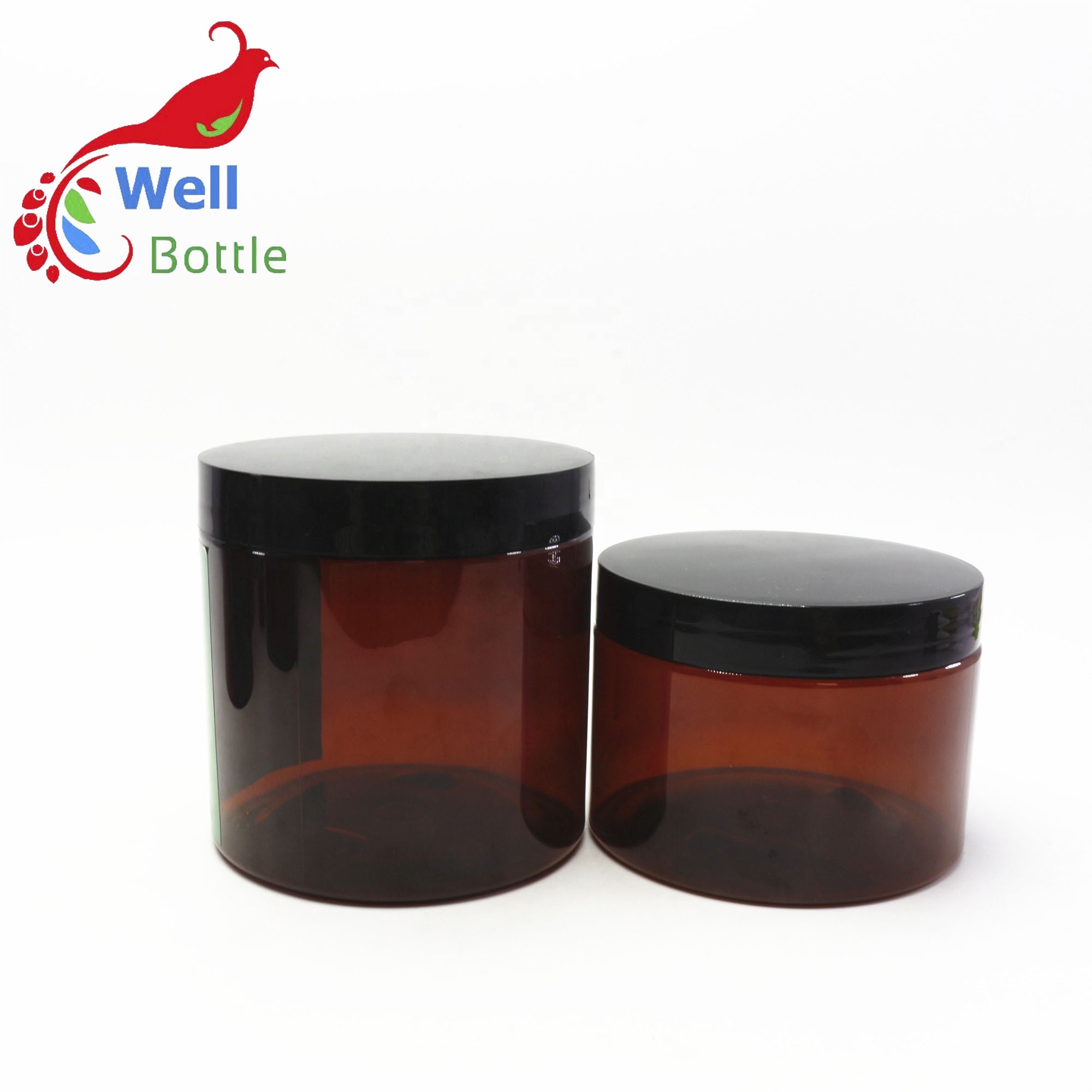 850ml amber plastic jars with black plastic lids in stock PL-287K