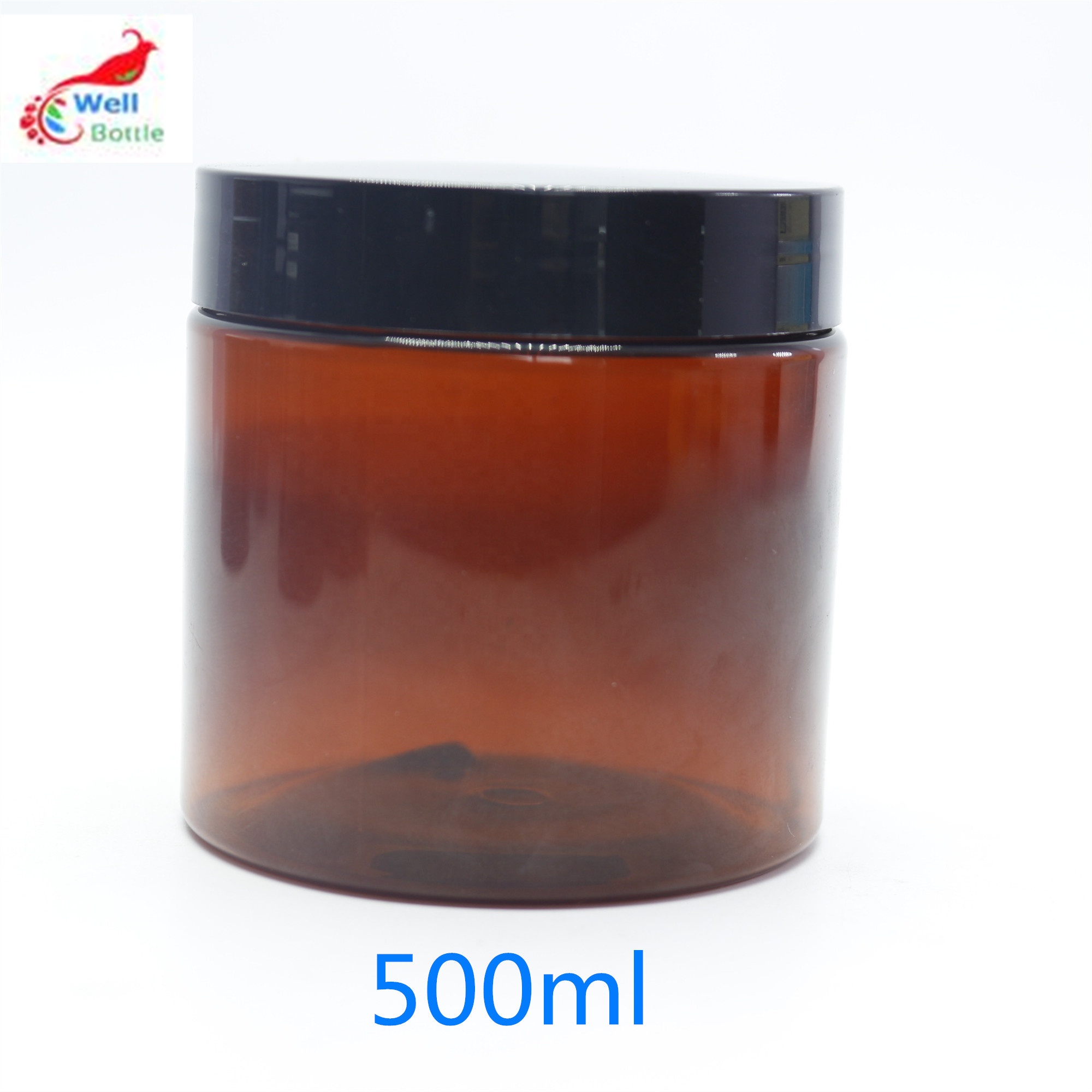 850ml amber plastic jars with black plastic lids in stock PL-287K