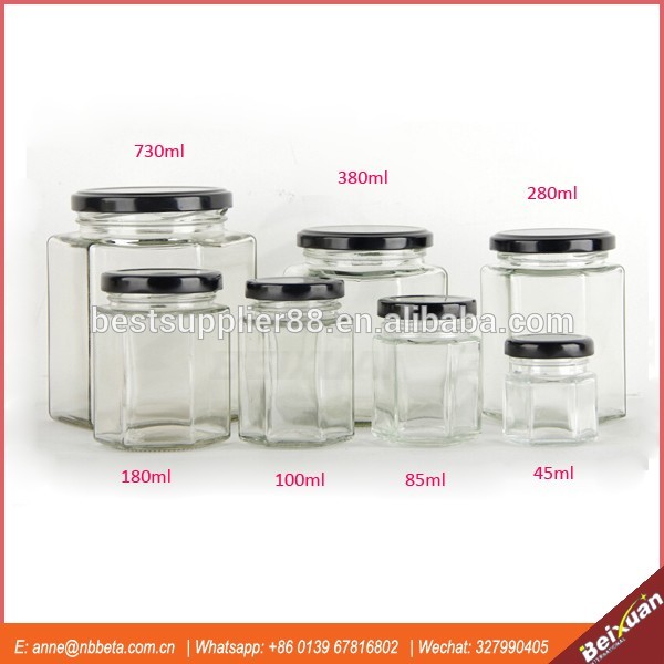 85ml 250ml Hexagon glass honey /Jam / spice jar/glass bottle