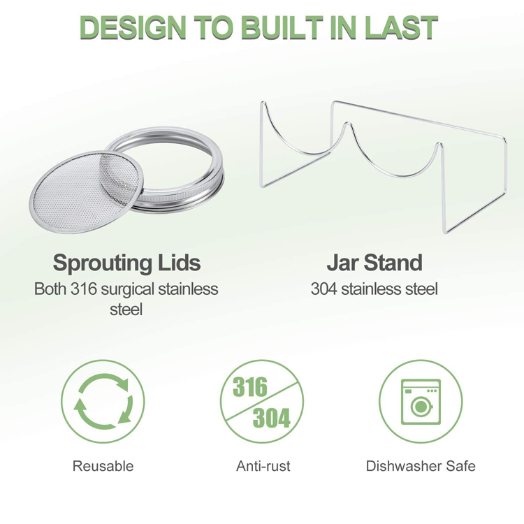 86mm Glass Mason Seed Sprouting Jar Kit with SS Stands and Ceramic Trays