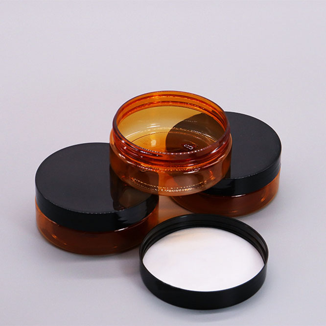 89mm 150ml Amber Tea Color Clear Wide Pet Cosmetic Jars With Plastic  Black Lids For Hair Products